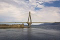 Cable-stayed suspension bridge crossing Corinth Gulf strait, Greece Royalty Free Stock Photo