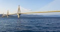 Cable-stayed suspension bridge crossing Corinth Gulf strait, Greece Royalty Free Stock Photo