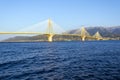 Cable-stayed suspension bridge crossing Corinth Gulf strait, Greece Royalty Free Stock Photo