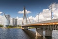 Cable stayed Vansu Bridge over Daugava river in Riga, Latvia Royalty Free Stock Photo