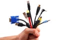 Cable tangle in hand Royalty Free Stock Photo