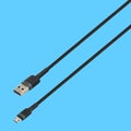Cable with USB and micro USB connector, isolated on a blue background Royalty Free Stock Photo