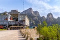 Cable way cart station and tourists transferring to busses to reach Heaven Gate at Tianmen Mountain, Zhangjiajie