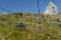 Cable way to mount small Matterhorn over Zermatt in the Swiss alps Royalty Free Stock Photo