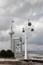 Cable Way and the Vasco Da Gama bridge in Nations Park in Lisbon, Portugal