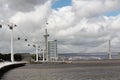 Cable Way and the Vasco Da Gama bridge in Nations Park in Lisbon, Portugal