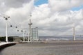 Cable Way and the Vasco Da Gama bridge in Nations Park in Lisbon, Portugal