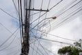 Cable wires stretched along a utility pole