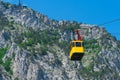 Cablecar road on Ai-Petri mountains. Yellow cabin of ropeway Royalty Free Stock Photo