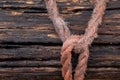 A cabled rope over a wooden pylon