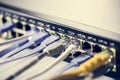 Cables connected to a hub Royalty Free Stock Photo