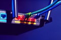 Cables plugged in a Wi-Fi router on dark background Royalty Free Stock Photo