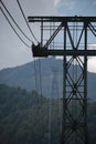 Cableway on the background of Tahtali mountain on a cloudy day. Taurus Mountains