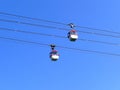 Cableway with blue sky, 2 cabins