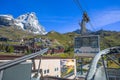 The Cableway connects Breuil-Cervinia to Plan Maison reaching the 2550 metres. Cervino Mount on the background, Italy