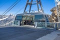 The Cableway connects Cime Biache Laghi to Plateau Rosa reaching the 3500 metres. Cervino Mount group on the background, Italy.