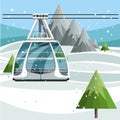 Cableway with empty ski lift cable on mountains background