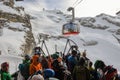 The cableway that leads to the mount Titlis over Engelberg on the Swiss alps