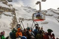 The cableway that leads to the mount Titlis over Engelberg on the Swiss alps