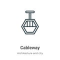Cableway outline vector icon. Thin line black cableway icon, flat vector simple element illustration from editable architecture Royalty Free Stock Photo