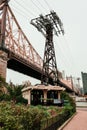 Cableway and Queensboro bridge and souvenirs shop, on Roosevelt Island, NYC Royalty Free Stock Photo