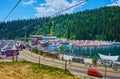 The cableway ride above the Molodist Lake, on July 25 in Bukovel, Carpathians, Ukraine Royalty Free Stock Photo