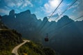 Cableway under blue sky in Tianmenshan mountain