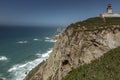 Cabo da Roca Lighthouse Portuguese: Farol de Cabo da Roca which is Portugal`s and continental Europe`s most westerly point Royalty Free Stock Photo