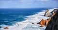 Cabo da Roca, Portugal. Lighthouse and cliffs over Atlantic Ocean, the most westerly point of the European mainland Royalty Free Stock Photo