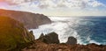 Cabo da Roca, Portugal. Lighthouse and cliffs over Atlantic Ocean, the most westerly point of the European mainland Royalty Free Stock Photo