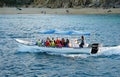 Cabo San Lucas, Mexico - November 7, 2022 - The Glass Bottom boat moving on the bay by the Lover's Beach