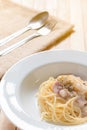 Cabonara Spaghetti served on table Royalty Free Stock Photo