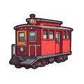 Caboose In Cartoon Style Stiker On White Background On Isolated Transparent Background, Png, Logo. Generative AI