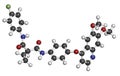 Cabozantinib cancer drug molecule. Inhibitor of c-Met and VEGFR2 tyrosine kinases, used in treatment of medullary thyroid cancer