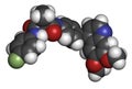 Cabozantinib cancer drug molecule. Inhibitor of c-Met and VEGFR2 tyrosine kinases, used in treatment of medullary thyroid cancer