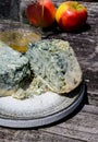 Cabrales blue cow's milk cheese and apple cider Royalty Free Stock Photo