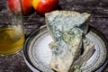 Cabrales blue cow\'s milk cheese and apple cider made by rural farmers in Asturias Royalty Free Stock Photo