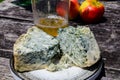 Cabrales blue cow\'s milk cheese and apple cider made by rural farmers in Asturias