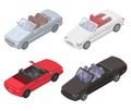 Cabriolet car icons set, isometric style