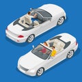 Cabriolet car isometric vector illustration. Flat 3d convertible image. Transport for summer travel. Sports car vehicle.