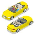 Cabriolet car isometric vector illustration. Flat 3d convertible image. Transport for summer travel. Sports car vehicle.