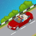 Cabriolet car isometric vector illustration. Flat 3d convertible image. Transport for summer travel. Sports car vehicle.