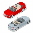 Cabriolet car isometric vector illustration. Flat 3d convertible image.