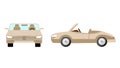 Cabriolet side view and front view. Isolated template of cabriolet car on white. Retro automobile in flat style.