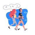 Boy and girl listening to music and jogging in headphones isolated. Royalty Free Stock Photo