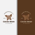 Cacao Bean Logo, Premium Design Vintage Retro Old Fresh Organic Garden Plant Seed Simple Minimalist