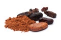 Cacao beans and cacao powder Royalty Free Stock Photo