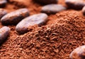 Cacao beans and chocolate powder