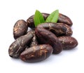 Cacao beans with leaves