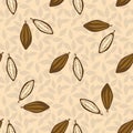 Cacao beans seamless pattern. Chocolate background.